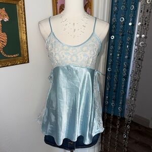 Vintage Y2K Light Blue Satin and Lace Camisole Top